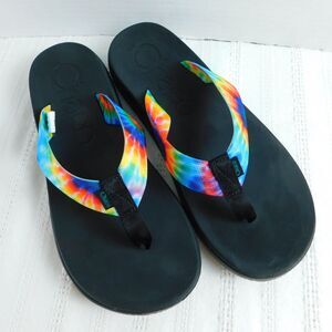 Chaco Women's 10 Chillos Rainbow Tie Dye Flip Flop Thong Sandals Colorful EUC
